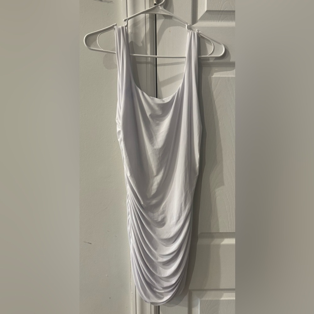 PrettyLittleThing White One-Shoulder Cowl Ruched Dress